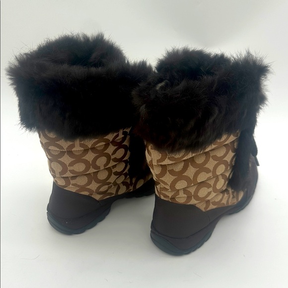 Coach Jennie Signature Fur Trim Lace Up Boots Monogram Khaki Q522 Womens 7.5 B - Picture 8 of 14